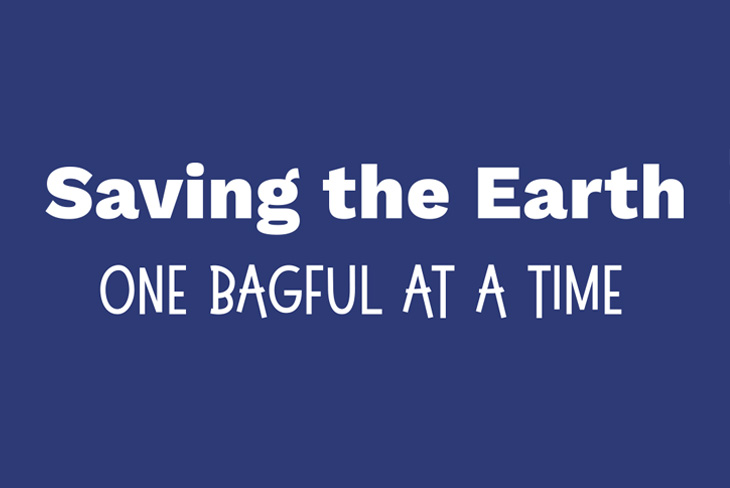 Saving the Earth One Bagful at a Time message graphic.